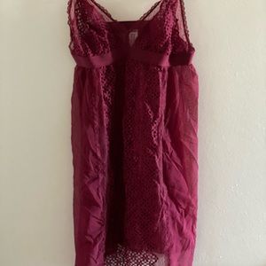 Maroon Sheer Babydoll Dress - Size Medium